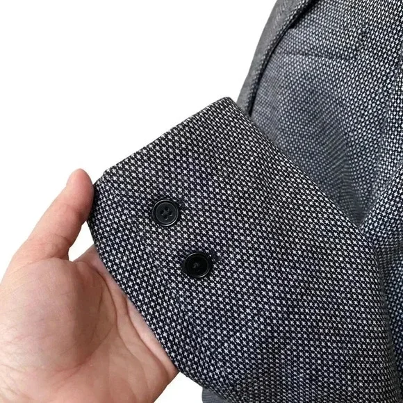 Ecru Knit Blazer Black White Dotted Boyfriend Jacket Rib Collar Size 12 - Picture 7 of 16